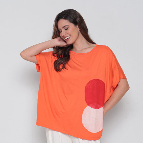 Blusa Feminina Em Malha Estampada - Laranja - Imagem 4
