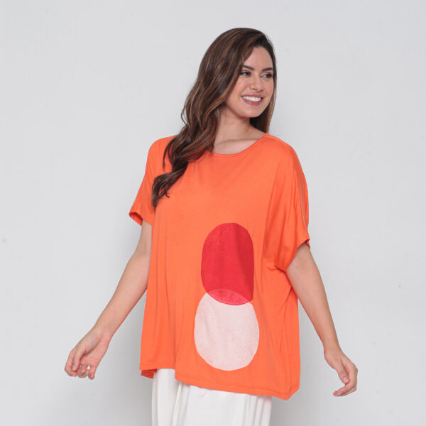 Blusa Feminina Em Malha Estampada - Laranja - Imagem 2