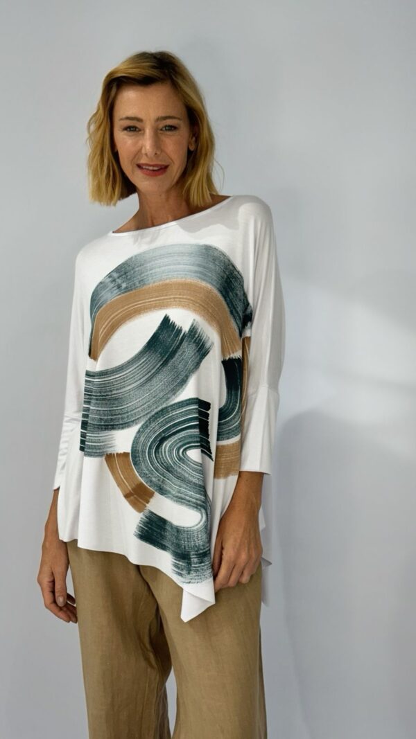 Blusa Feminina Em Malha Estampada Com Mangas Longas - Branco