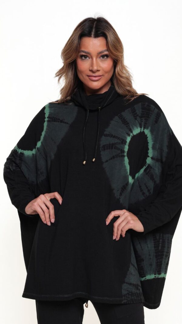 Poncho Em Malha Estampado Gola Rolê E Mangas Compridas - Verde Musgo