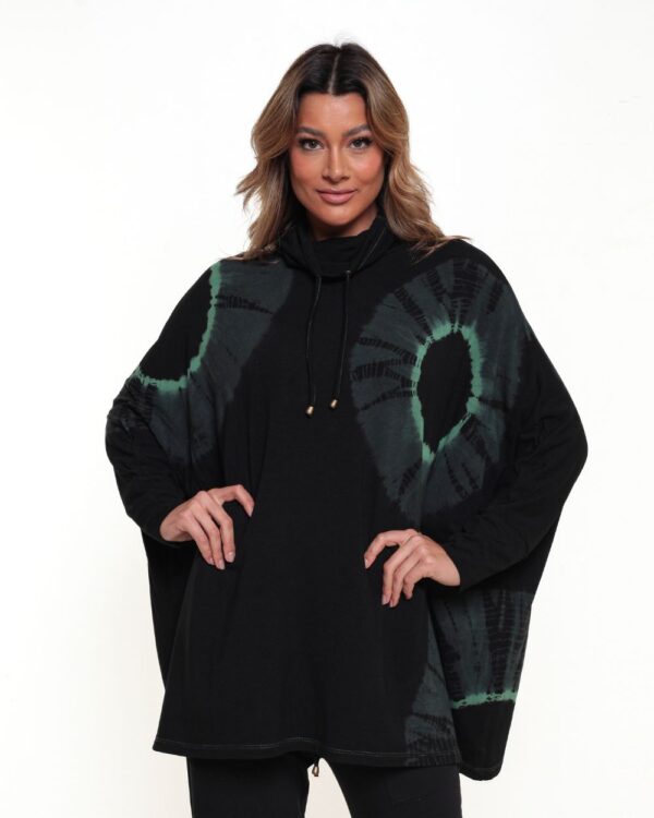 Poncho Em Malha Estampado Gola Rolê E Mangas Compridas - Verde Musgo - Imagem 1