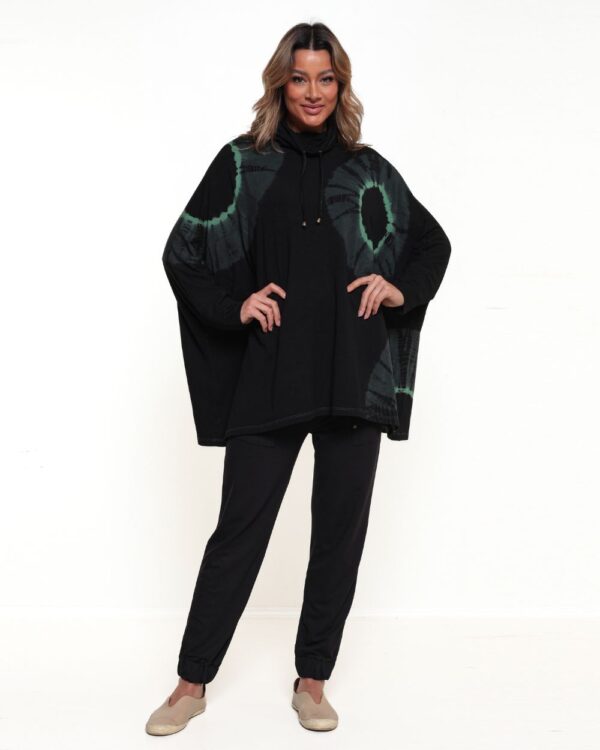 Poncho Em Malha Estampado Gola Rolê E Mangas Compridas - Verde Musgo - Imagem 3