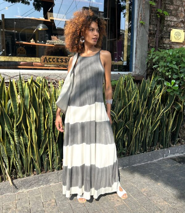 Vestido Em Malha Estampado De Alcinha Com Bolsos - Listrado - Imagem 2
