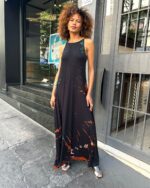 Vestido Em Malha Estampado De Alcinha Com Bolsos - Preto