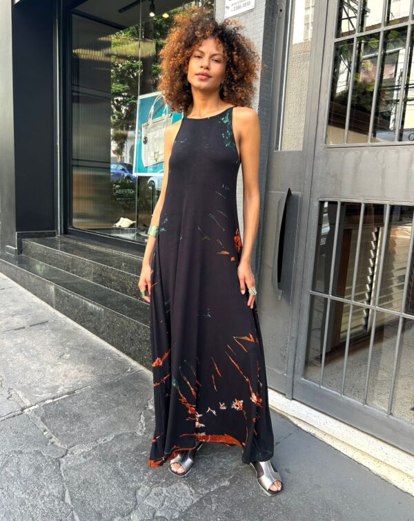 Vestido Em Malha Estampado De Alcinha Com Bolsos - Preto - Imagem 1