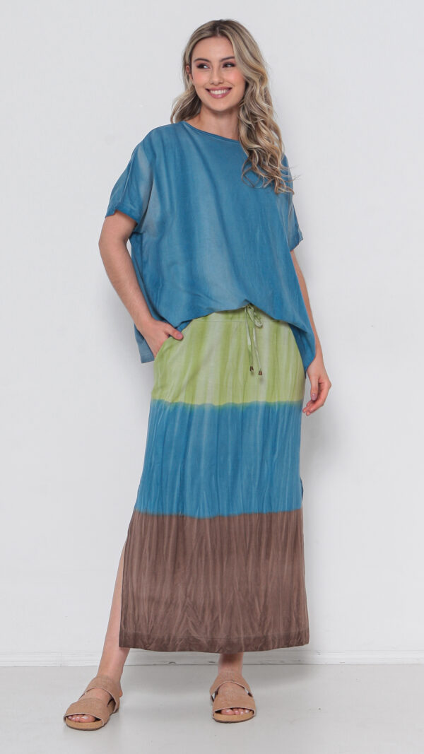 Conjunto Feminino Em Malha Estampada Com Bolsos - Azul