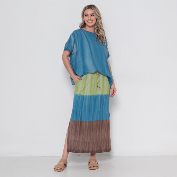 Conjunto Feminino Em Malha Estampada Com Bolsos - Azul - Imagem 1