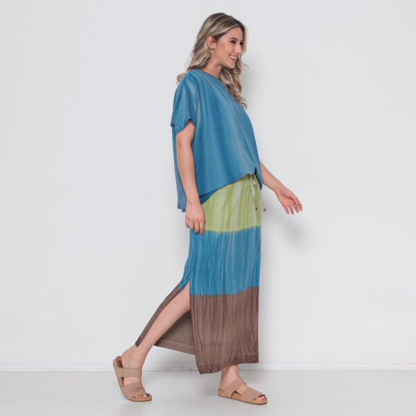 Conjunto Feminino Em Malha Estampada Com Bolsos - Azul - Imagem 2
