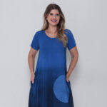 Vestido Em Malha Estampado Com Bolsos E Mangas Curtas - Degradê - Imagem 3