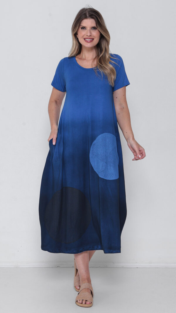 Vestido Em Malha Estampado Com Bolsos E Mangas Curtas - Degradê