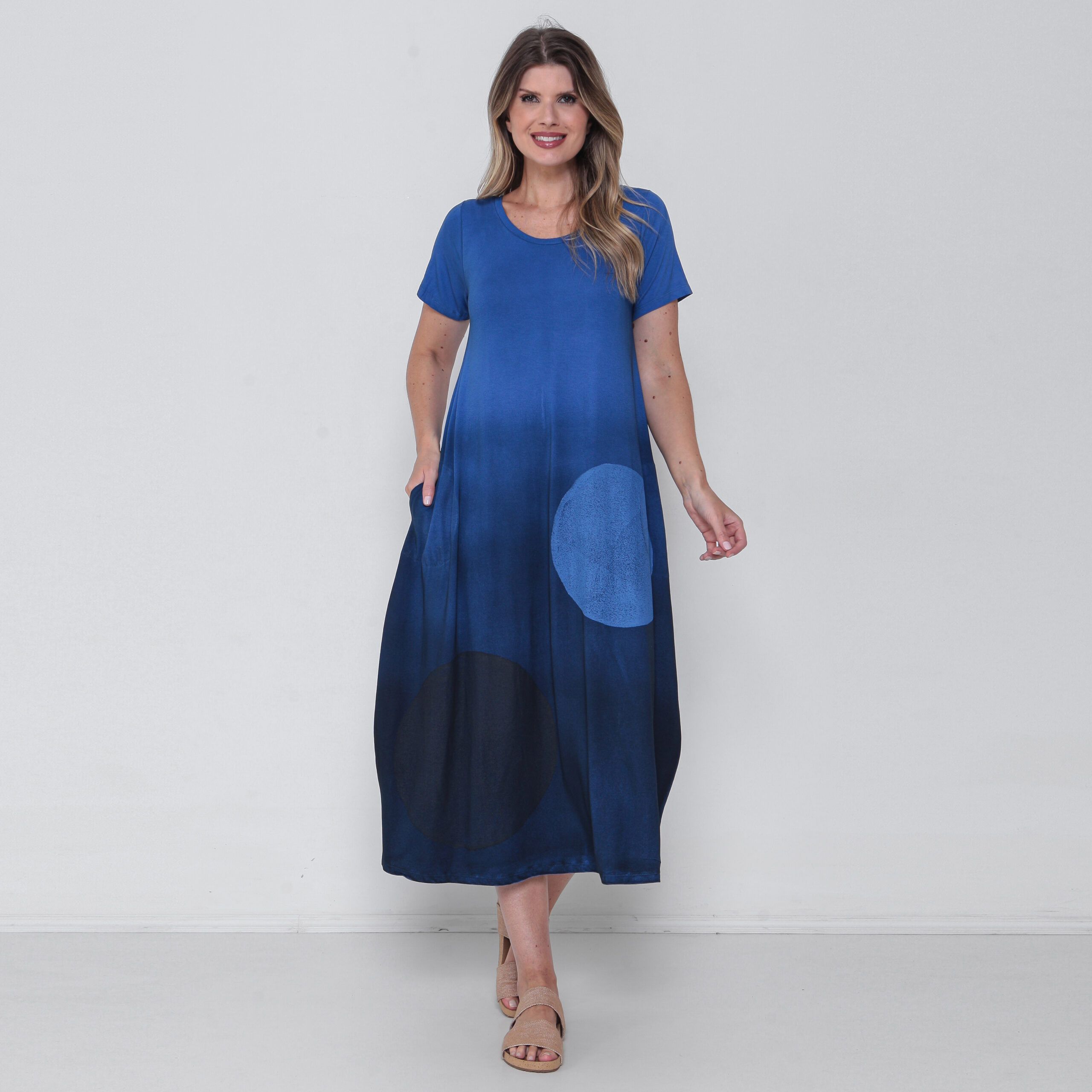 IMG_0074 Vestido Em Malha Estampado Com Bolsos E Mangas Curtas - Degradê - Imagem 1