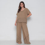 Conjunto Em Linho Com Bolsos E Detalhes Em Renda - Imagem 6