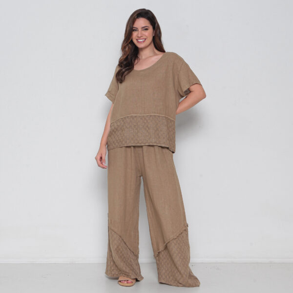 Conjunto Em Linho Com Bolsos E Detalhes Em Renda - Imagem 6
