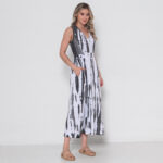 Vestido Em Malha Estampado Regata Decote V Com Bolsos - Branco - Imagem 4