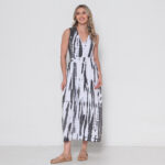 Vestido Em Malha Estampado Regata Decote V Com Bolsos - Branco - Imagem 2