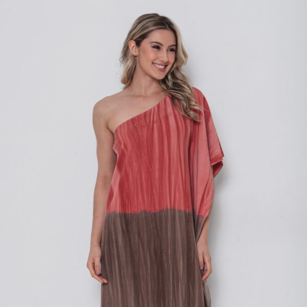 Kaftan Em Malha Estampada Ombro Único - Vermelha - Imagem 3
