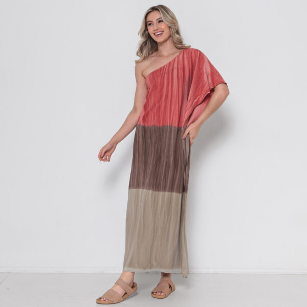Kaftan Em Malha Estampada Ombro Único - Vermelha - Imagem 1