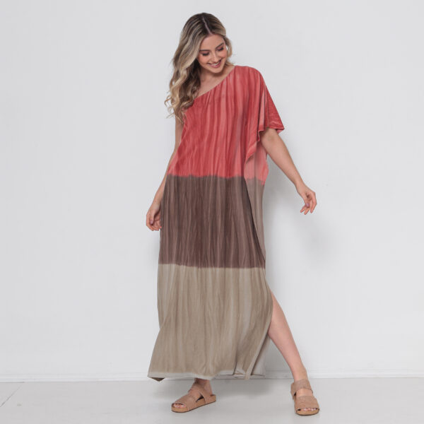Kaftan Em Malha Estampada Ombro Único - Vermelha - Imagem 2