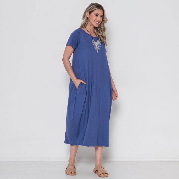 Vestido Em Malha Com Bolsos E Mangas Curtas - Imagem 4
