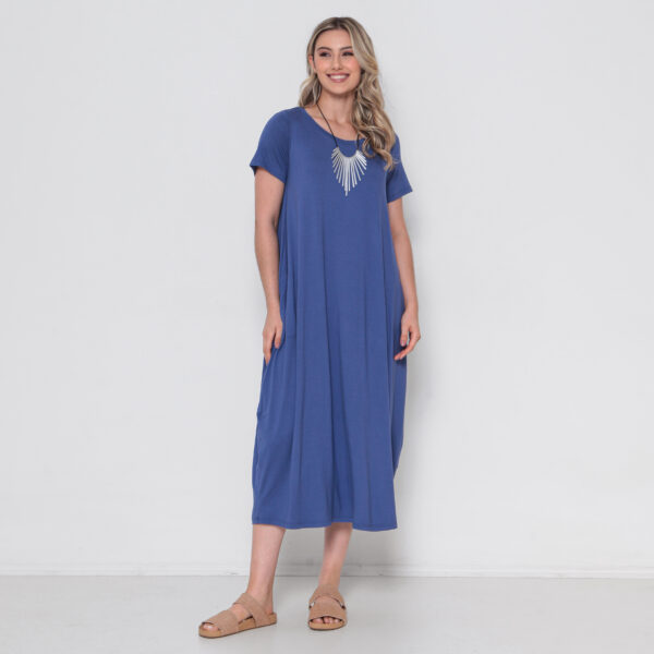 Vestido Em Malha Com Bolsos E Mangas Curtas - Imagem 2