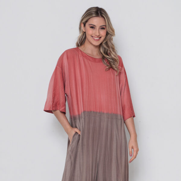 Macacão Feminino Em Malha Estampado Com Bolsos - Vermelho - Imagem 3