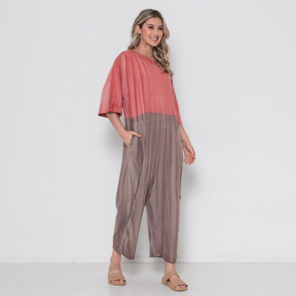 Macacão Feminino Em Malha Estampado Com Bolsos - Vermelho - Imagem 4