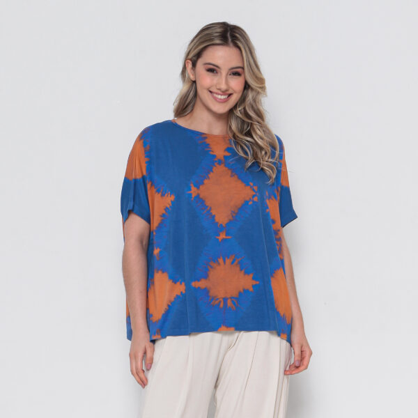 Blusa Feminina Em Malha Estampada - Azul - Imagem 1