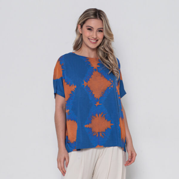 Blusa Feminina Em Malha Estampada - Azul - Imagem 4