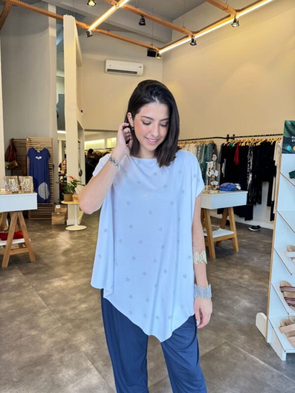 Blusa Feminina Em Malha Com Cristais E Mangas Curtas - Branco - Imagem 1