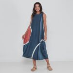 Vestido Em Malha Estampado Sem Mangas Com Bolsos - Bicolor