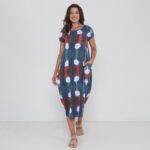 Vestido Em Malha Estampado Com Bolsos Mangas Curtas - Xadrez
