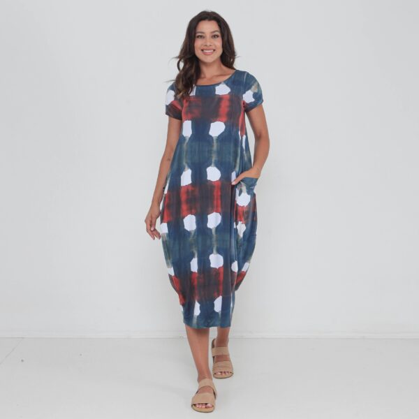 Vestido Em Malha Estampado Com Bolsos Mangas Curtas - Xadrez - Imagem 1