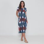 Vestido Em Malha Estampado Com Bolsos Mangas Curtas - Xadrez - Imagem 4