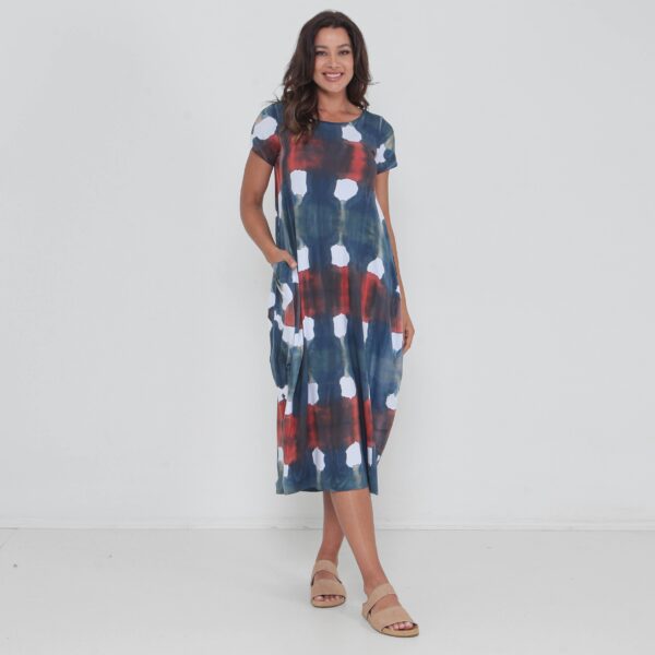 Vestido Em Malha Estampado Com Bolsos Mangas Curtas - Xadrez - Imagem 4