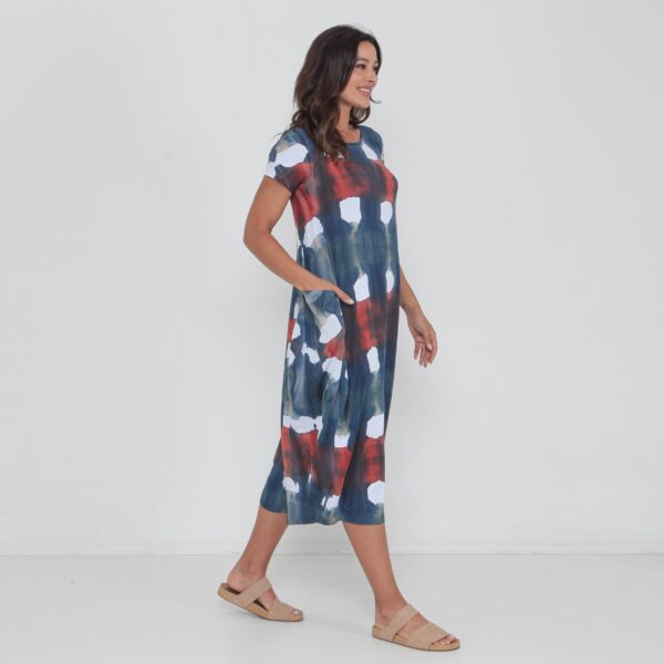 Vestido Em Malha Estampado Com Bolsos Mangas Curtas - Xadrez - Imagem 2