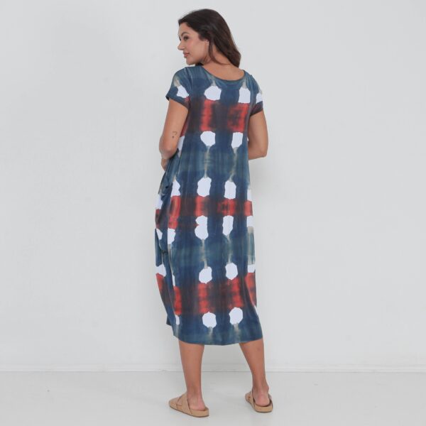 Vestido Em Malha Estampado Com Bolsos Mangas Curtas - Xadrez - Imagem 5