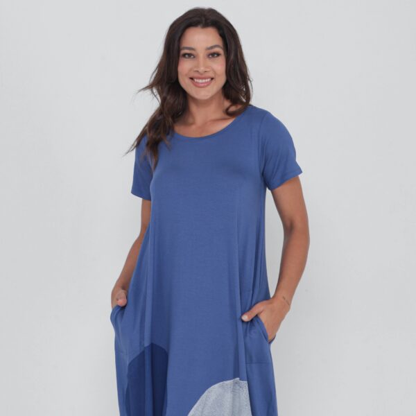 Vestido Em Malha Estampado Com Bolsos - Azul - Imagem 3