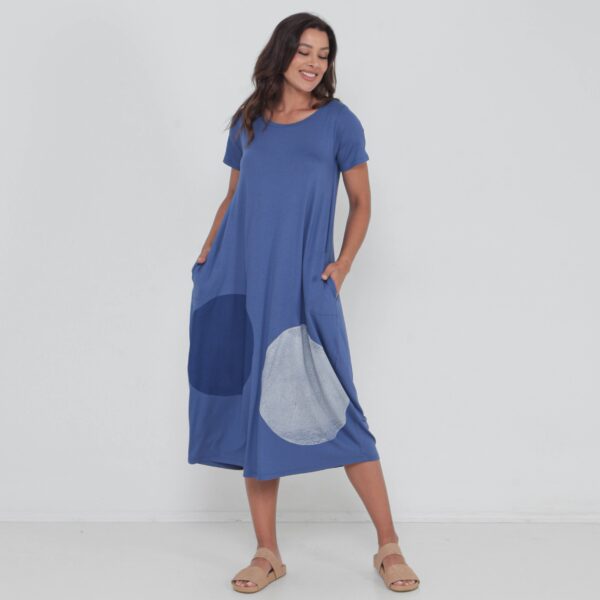 Vestido Em Malha Estampado Com Bolsos - Azul - Imagem 1