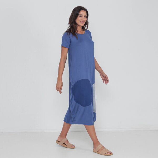 Vestido Em Malha Estampado Com Bolsos - Azul - Imagem 2