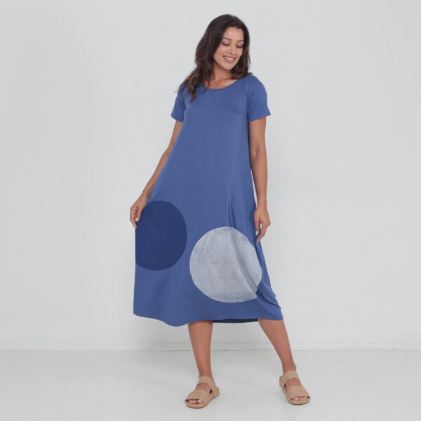 Vestido Em Malha Estampado Com Bolsos - Azul - Imagem 4