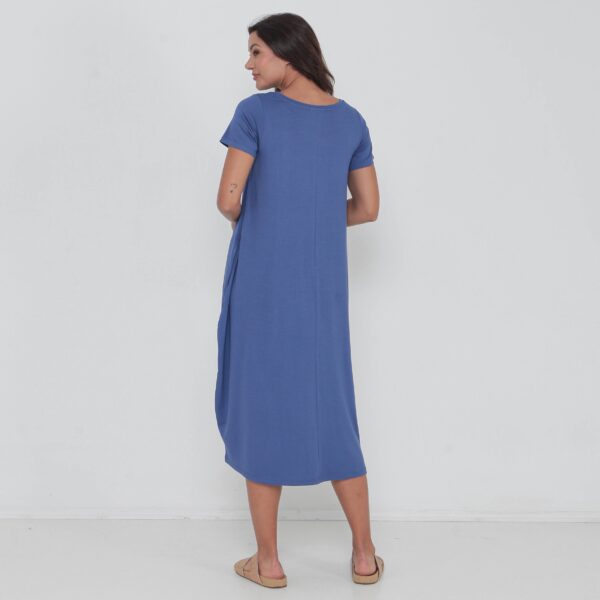 Vestido Em Malha Estampado Com Bolsos - Azul - Imagem 5