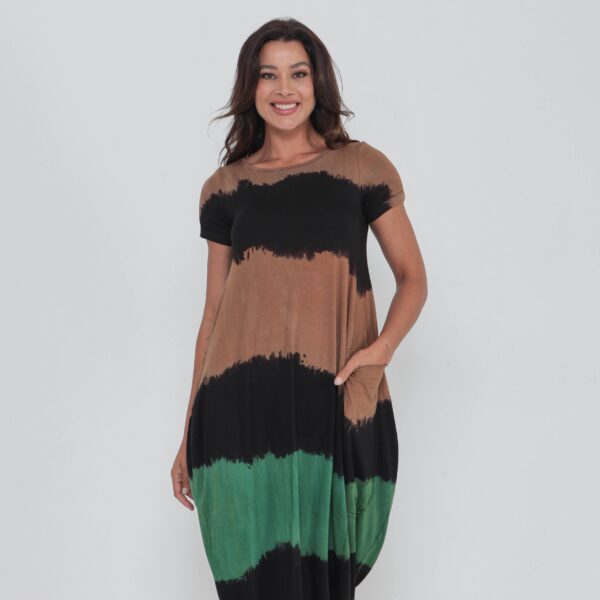 Vestido Em Malha Estampado Com Bolsos E Mangas Curtas - Listrada - Imagem 3
