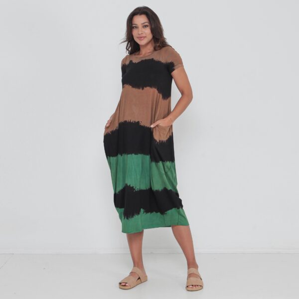 Vestido Em Malha Estampado Com Bolsos E Mangas Curtas - Listrada - Imagem 2