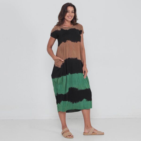 Vestido Em Malha Estampado Com Bolsos E Mangas Curtas - Listrada - Imagem 1