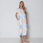Vestido Em Malha Estampado Com Bolsos - Cru
