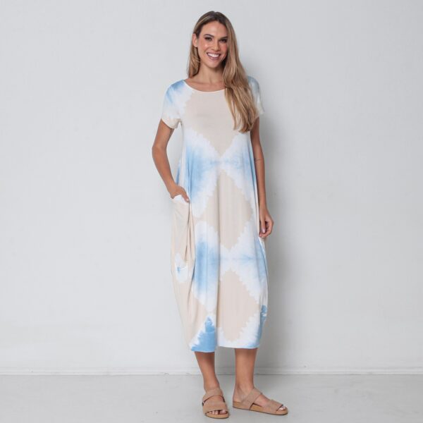 Vestido Em Malha Estampado Com Bolsos - Cru - Imagem 1