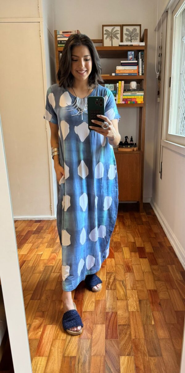 Vestido Em Malha Estampado Com Bolsos E Mangas Curtas - Branco - Imagem 1