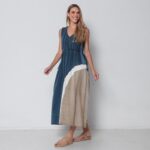 Vestido Em Malha Estampado Regata Com Bolsos E Decote V - Azul - Imagem 2