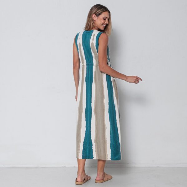 Vestido Em Malha Estampado Regata Com Bolsos E Decote V – Areia - Imagem 3