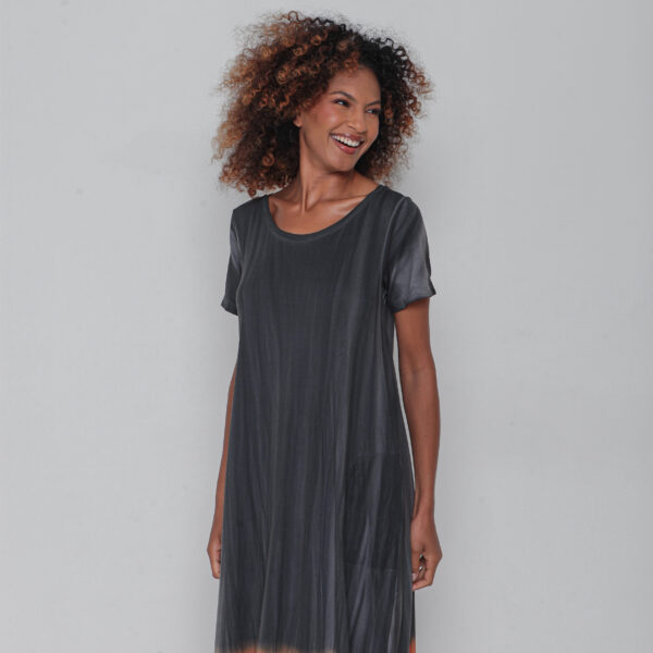 Vestido em Malha Estampado Manga Curta - Chumbo - Imagem 2